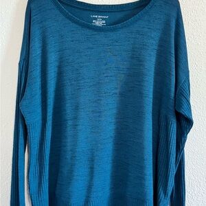 Lane Bryant Womens Teal Space Dye Ribbed Trim Long Sleeve Top Plus Size 14/16